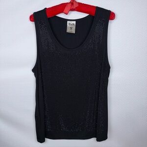 Vocal Black Studded Tank Top XL Stretch Rhinestone Bling Sleeveless USA